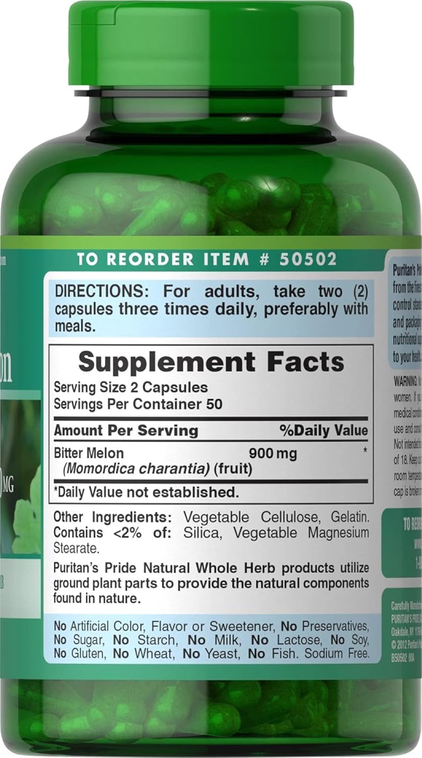 Puritan’s Pride Melón amargo 450 mg, 100 unidades, blanco 15-205 (paquete de 2)