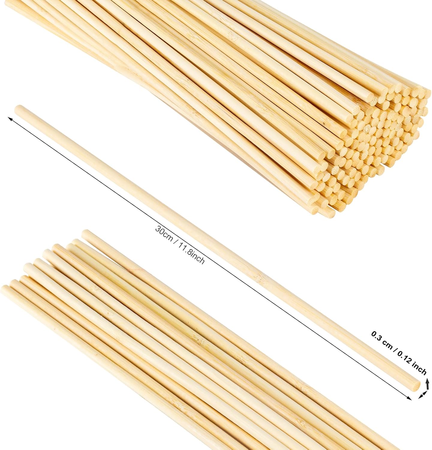 100 varillas de madera redondas de 18 x 12 pulgadas, varillas de bambú sin terminar, varillas de madera para manualidades y proyectos de arte de