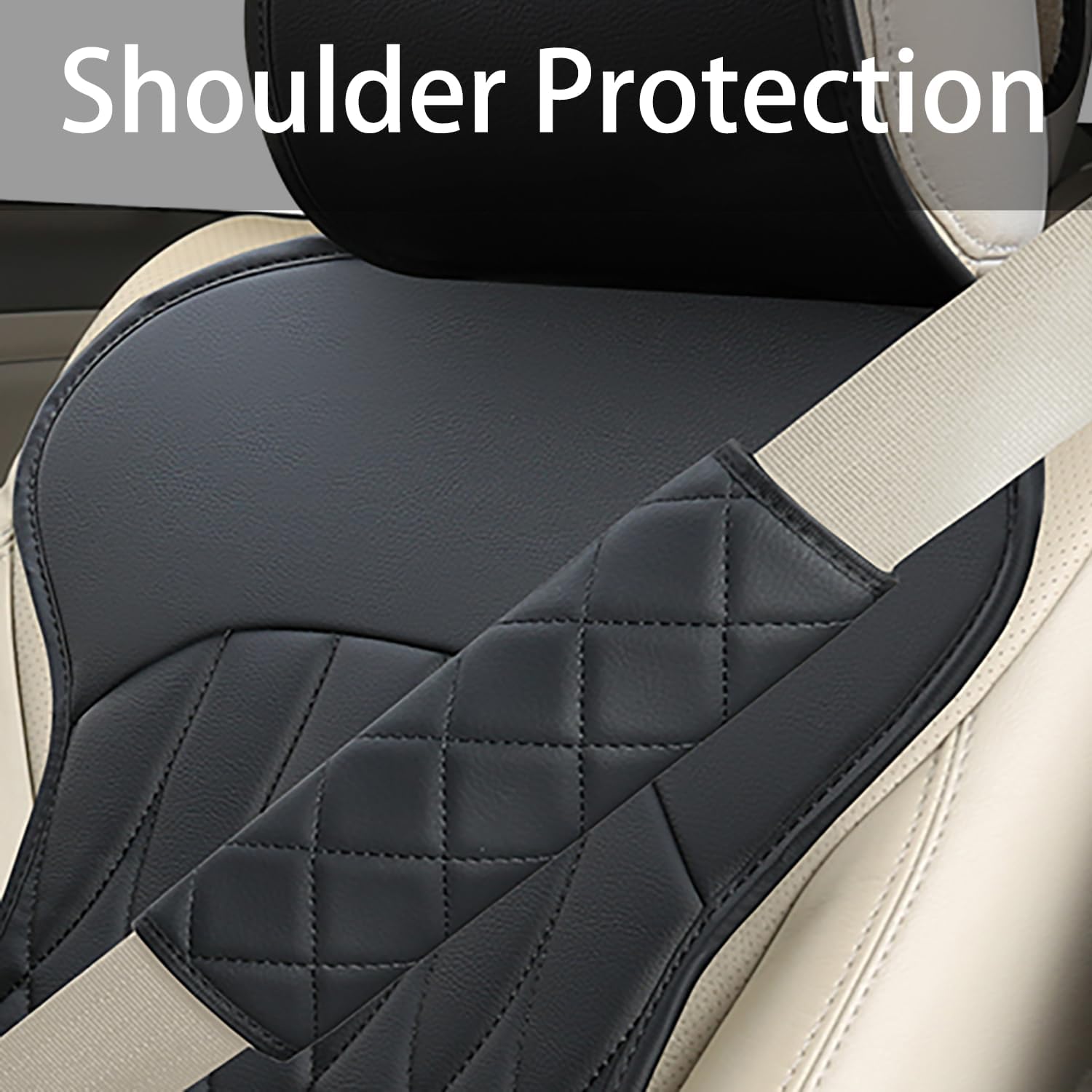 Dinyooup Funda de cuero para asiento de automóvil, 1 unidad, protectores universales sin laterales con almohadillas para cinturón de seguridad,