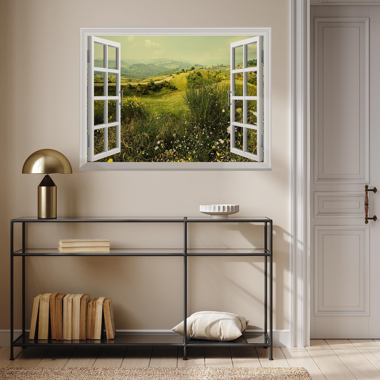 Adhesivo de pared extraíblemural de pared, hermoso campo de primavera con flores silvestres  Decoración creativa de pared con vista de ventana – 24