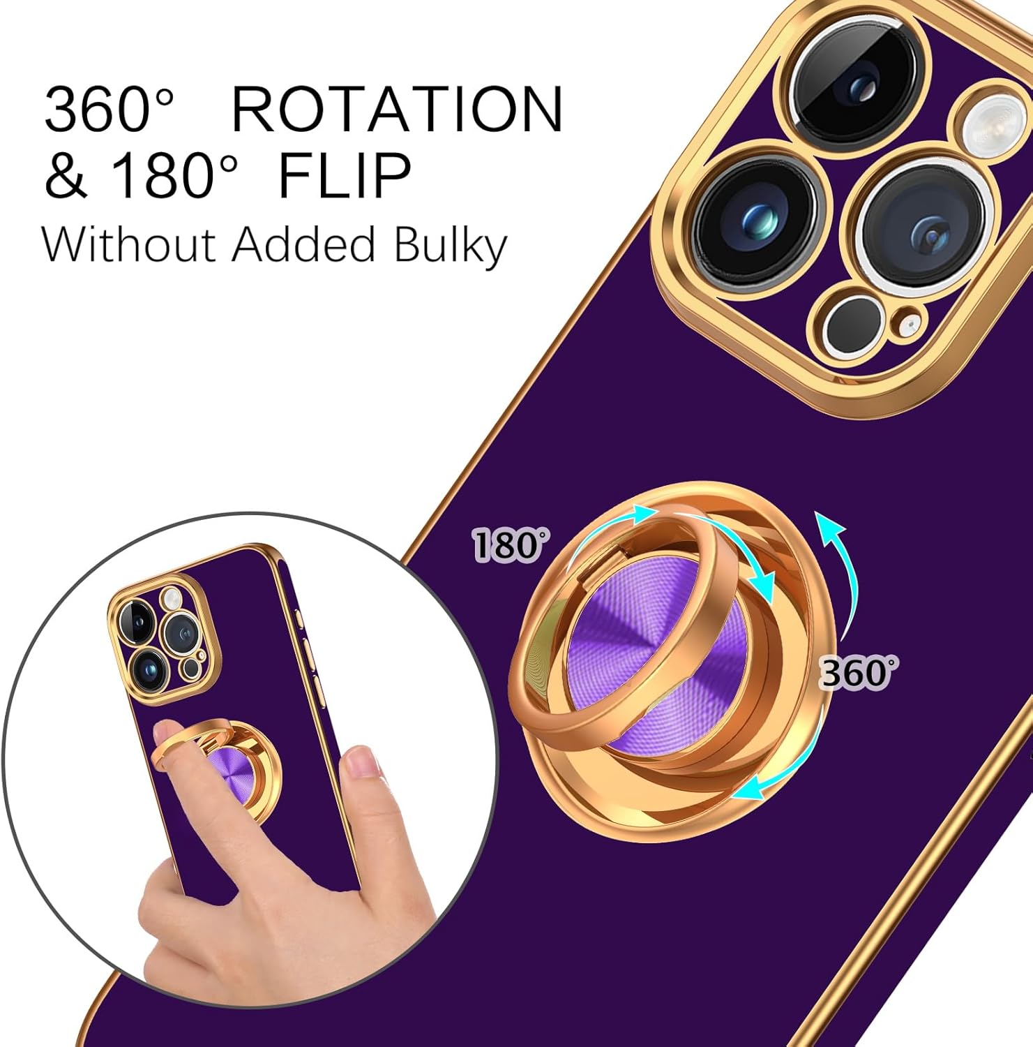 BENTOBEN Compatible con iPhone 15 Pro, funda para teléfono iPhone 15 Pro, ajuste delgado, soporte de anillo de 360, soporte magnético para