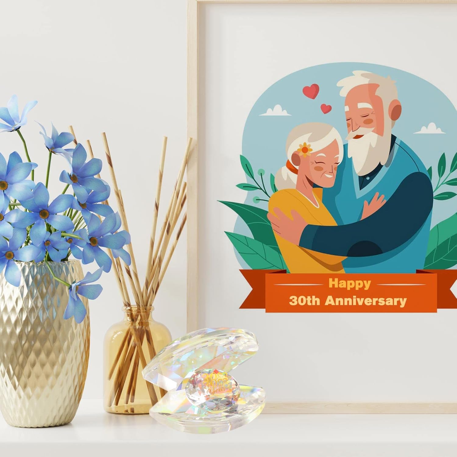 YWHL Figura de cristal de 30 años para esposa, marido, regalo tradicional de 30 aniversario de boda para parejas, regalo creativo de boda de perlas