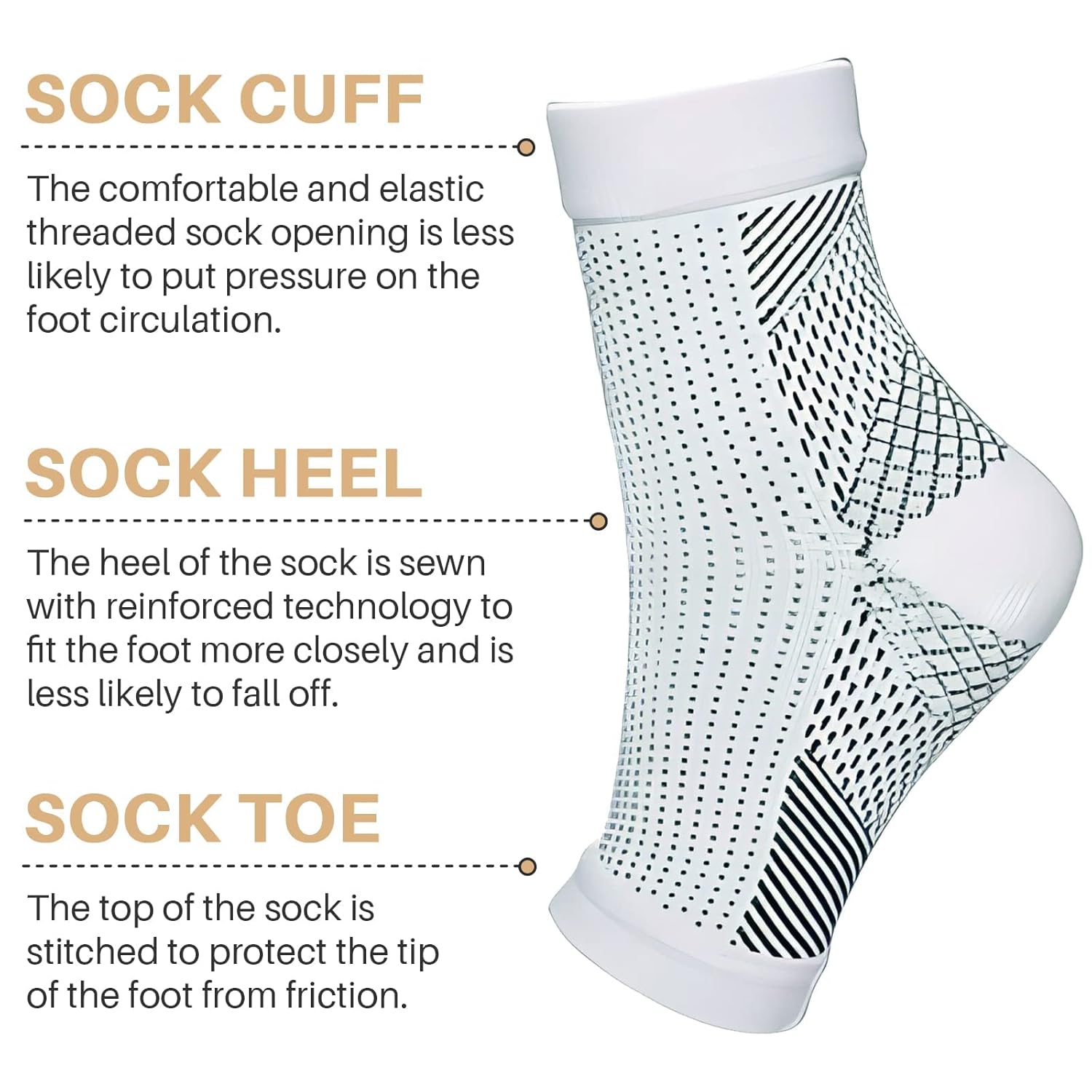 6 pares de calcetines de neuropatía para mujeres y hombres, calcetines de compresión de tobillo y tendinitis, para alivio del dolor y fascitis