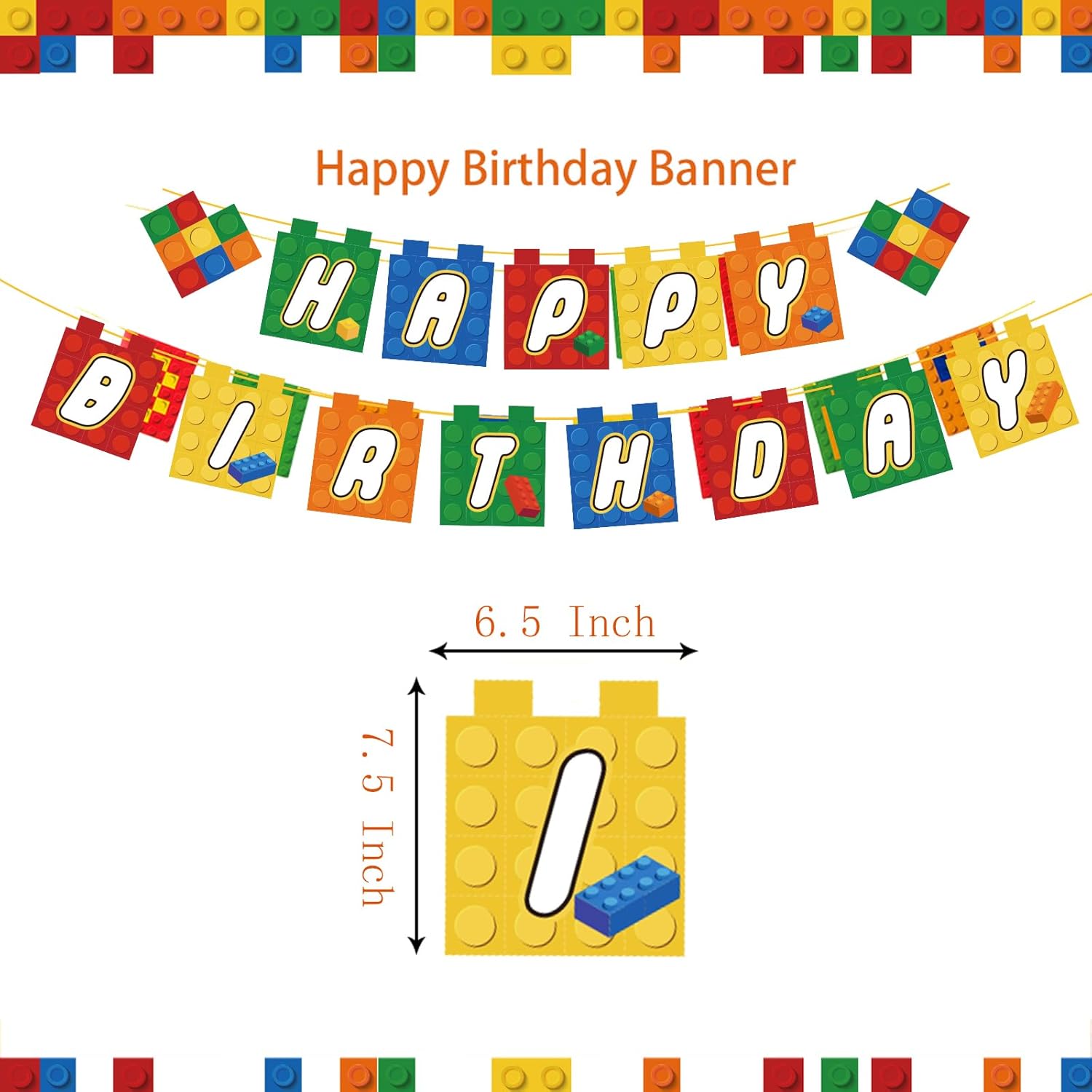 PRATYUS Decoraciones de cumpleaños de bloques de construcción para niños, suministros de fiesta temática de ladrillo y bloque con pancarta,