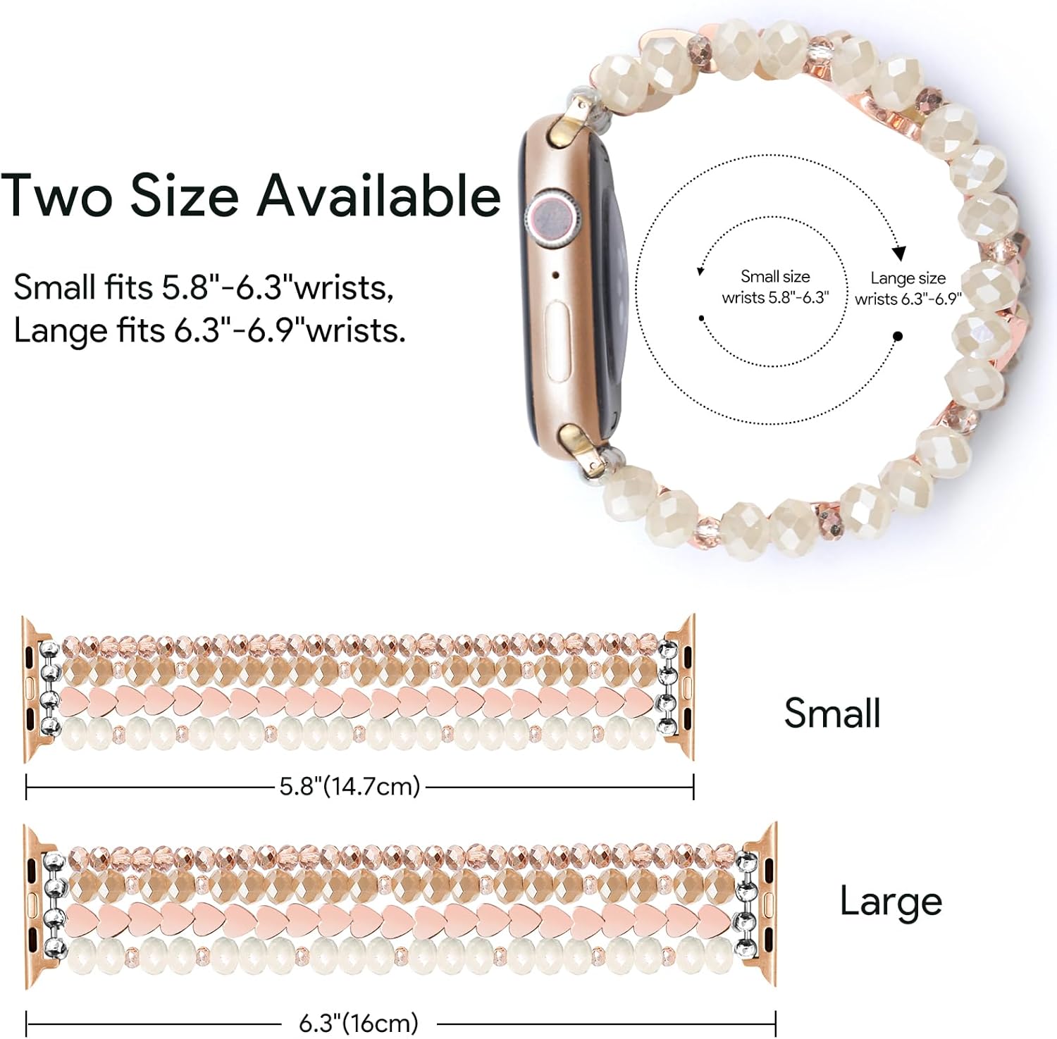 JR.DM Correa de cuentas compatible con Apple Watch Series 987654321SE, elegante, bohemia, bonita, elástica, de cristal, hecha a mano, para iWatch de