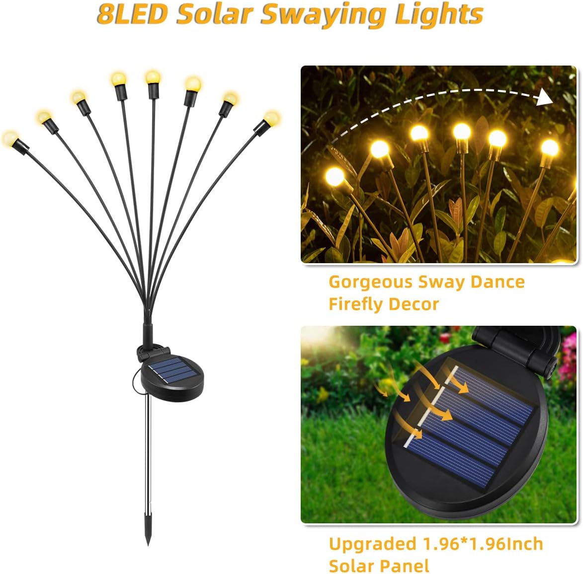 KYEKIO Paquete de 8 luces solares de luciérnaga para exteriores, luces solares para exteriores, impermeables, luces solares decorativas para patio,