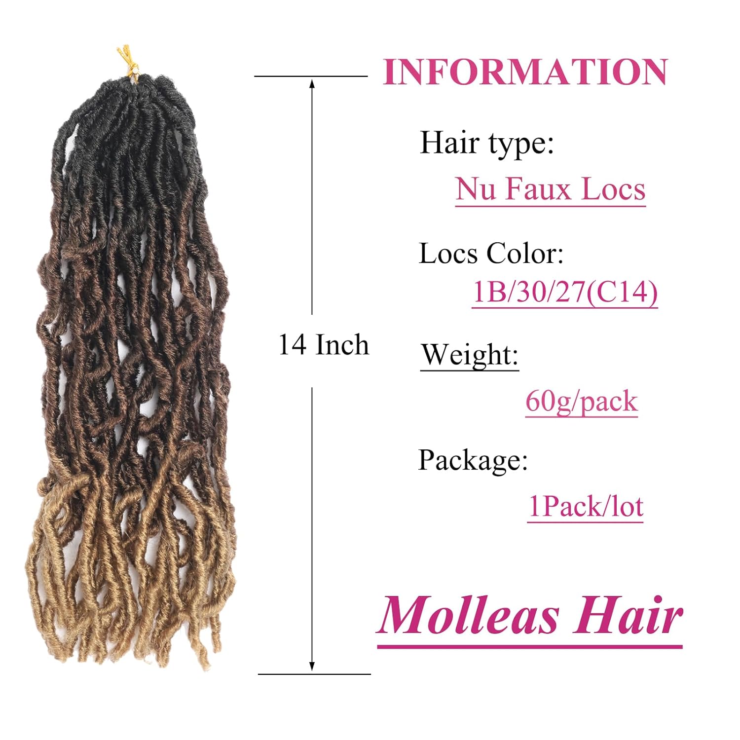 Rastas de cabello sintético de ganchillo ombré, 1 paquete de rastas suaves de color marrón ombré, trenzas de ganchillo de 14 pulgadas, cabello de