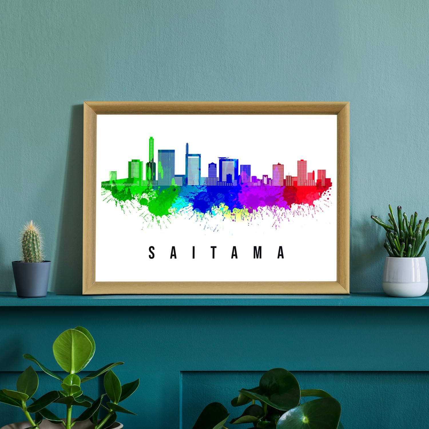 PERA PRINT Póster de Japón, póster de Japón-Saitama, ilustración de Japón Skyline City, póster de horizonte moderno, impresión de paisaje urbano y