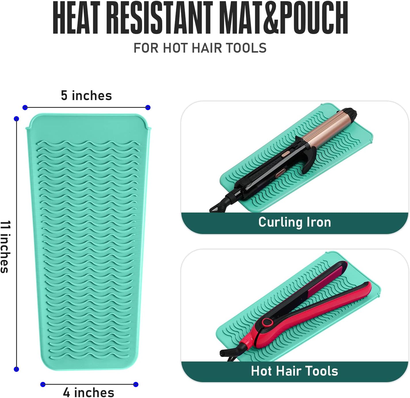 Bolsa de silicona resistente al calor para alisador de cabello, plancha plana, rizador, herramientas de cabello caliente (verde menta, paquete de 2)