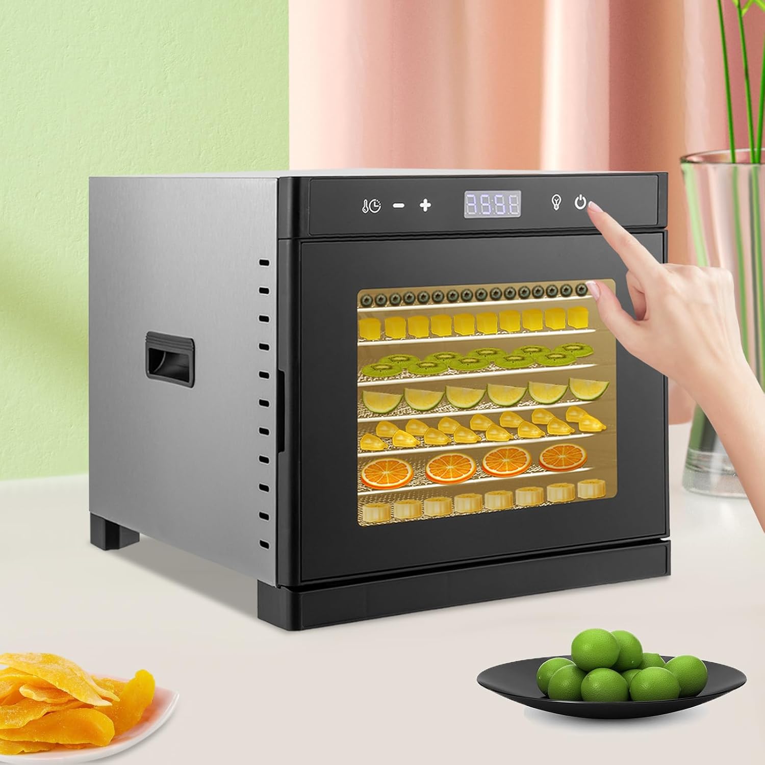 Deshidratadores de alimentos para encimera, máquina secadora de acero inoxidable con temporizador digital ajustable de 24 horas, control de