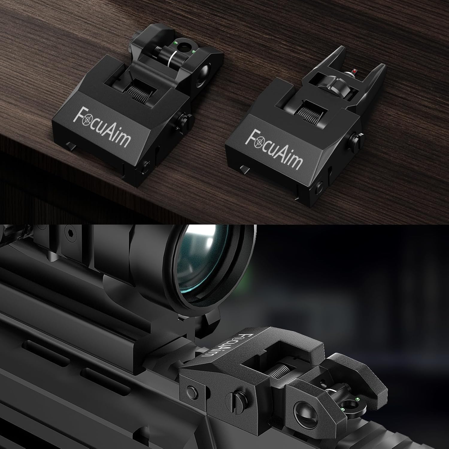 R2 Iron Sights, Fiber Optic Flip Up Iron Sights for Picatinny Rail, Flip Up Front and Rear Backup Sights with Red and Green Dot, Tool-Free
