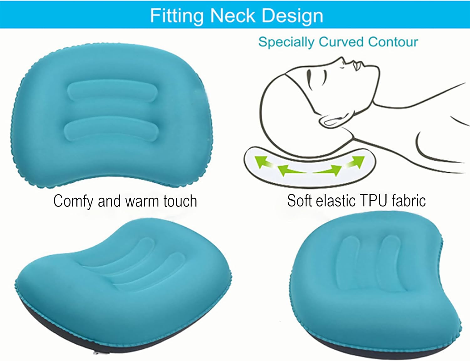 Portable Inflatable Neck Pillow for Outdoor Travel, Camping, Office Naps-PolyesterColor Available-Simple and Comfortable (Cyan)