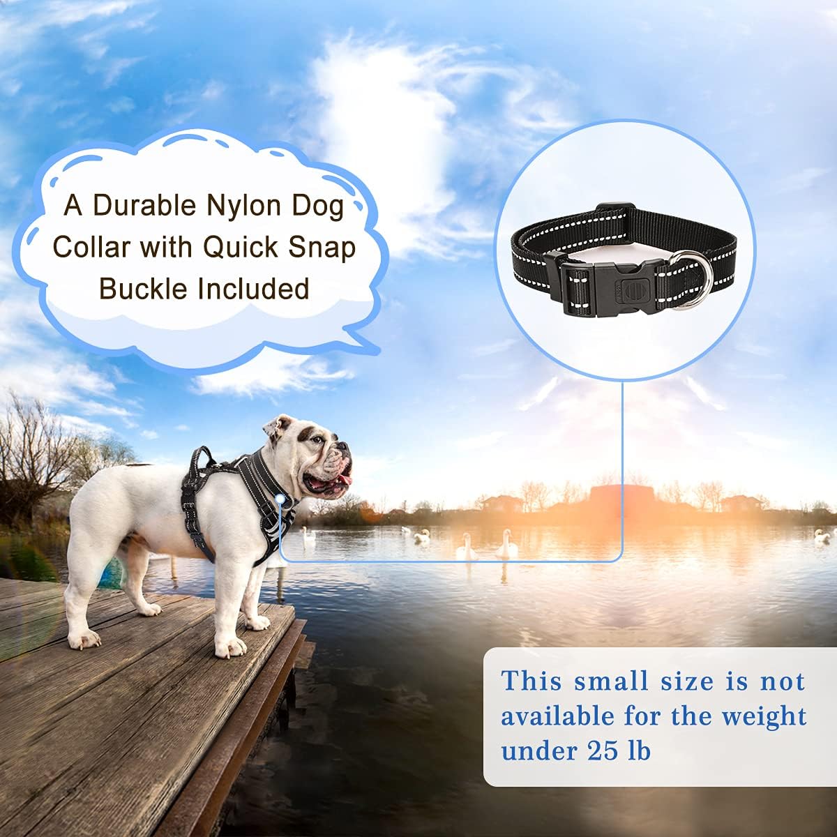 WINSEE Arnés para perro sin jalones, arnés para mascotas con collar de perro, chaleco reflejante ajustable Oxford para salir, broches para correa