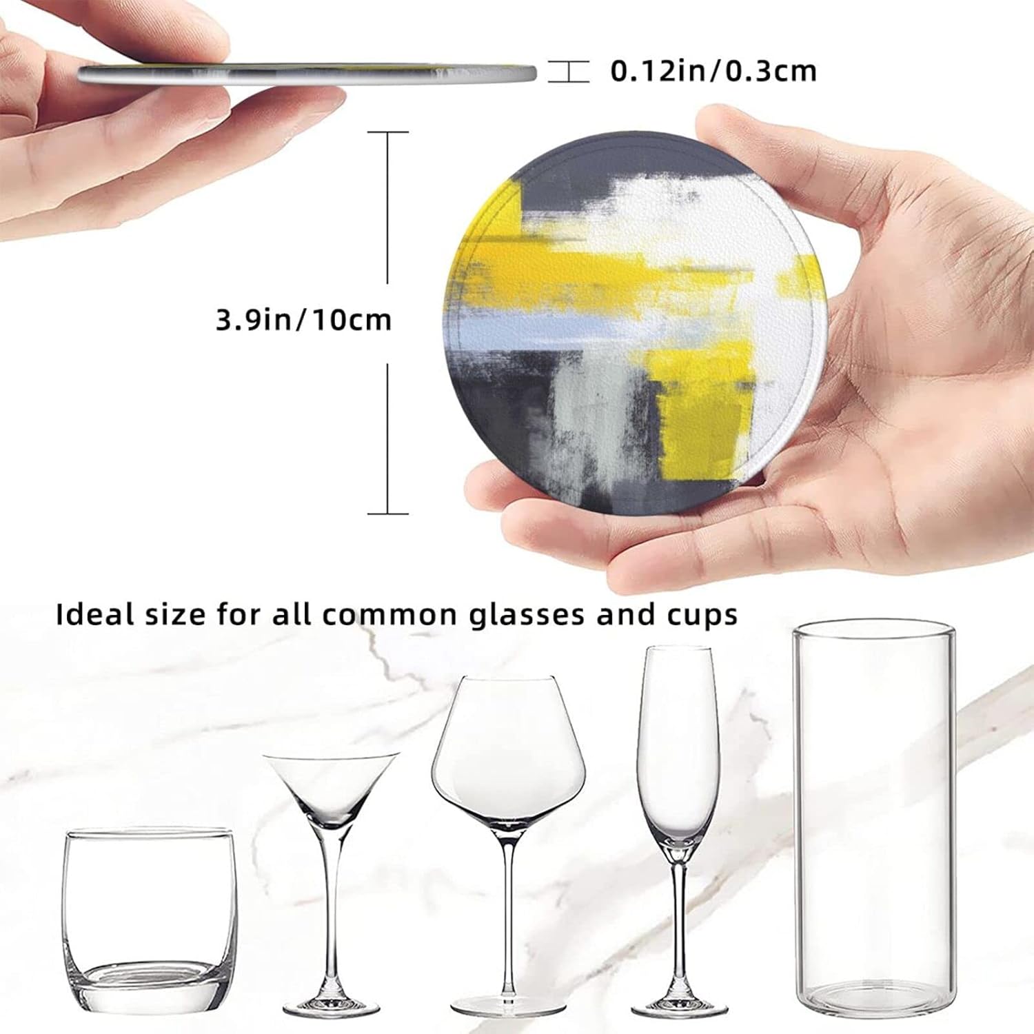 Posavasos para bebidas, posavasos redondos de piel sintética con soporte, 6 unidades, resistentes al calor, decoración elegante para cocina, mesa de