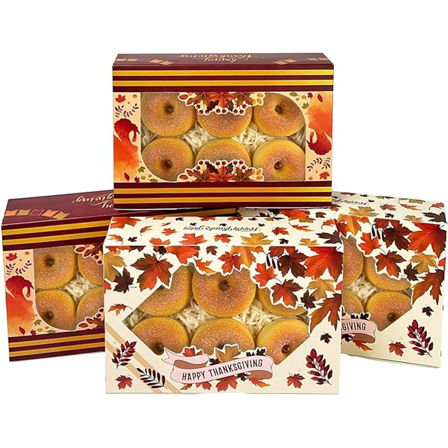 qiqee Cajas de galletas de Acción de Gracias con ventana, 24 paquetes de 9 x 6 x 2.5 pulgadas, caja de pastelería para Acción de Gracias