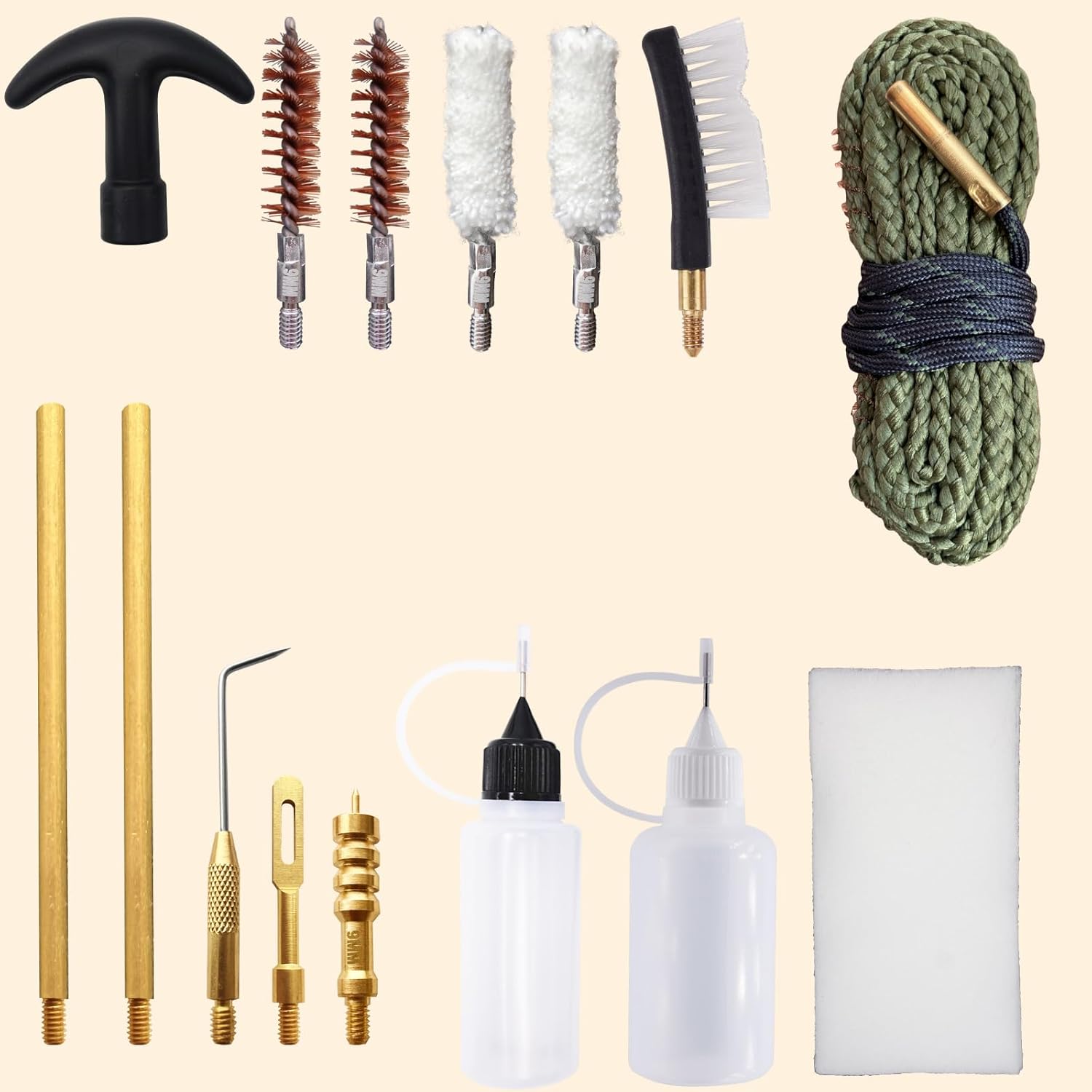 APCHYWELL Kit de limpieza de pistola de 0.354 in, kit de limpieza de pistola para .357 .38 con serpientes de pistola de 0.354 in en un recipiente