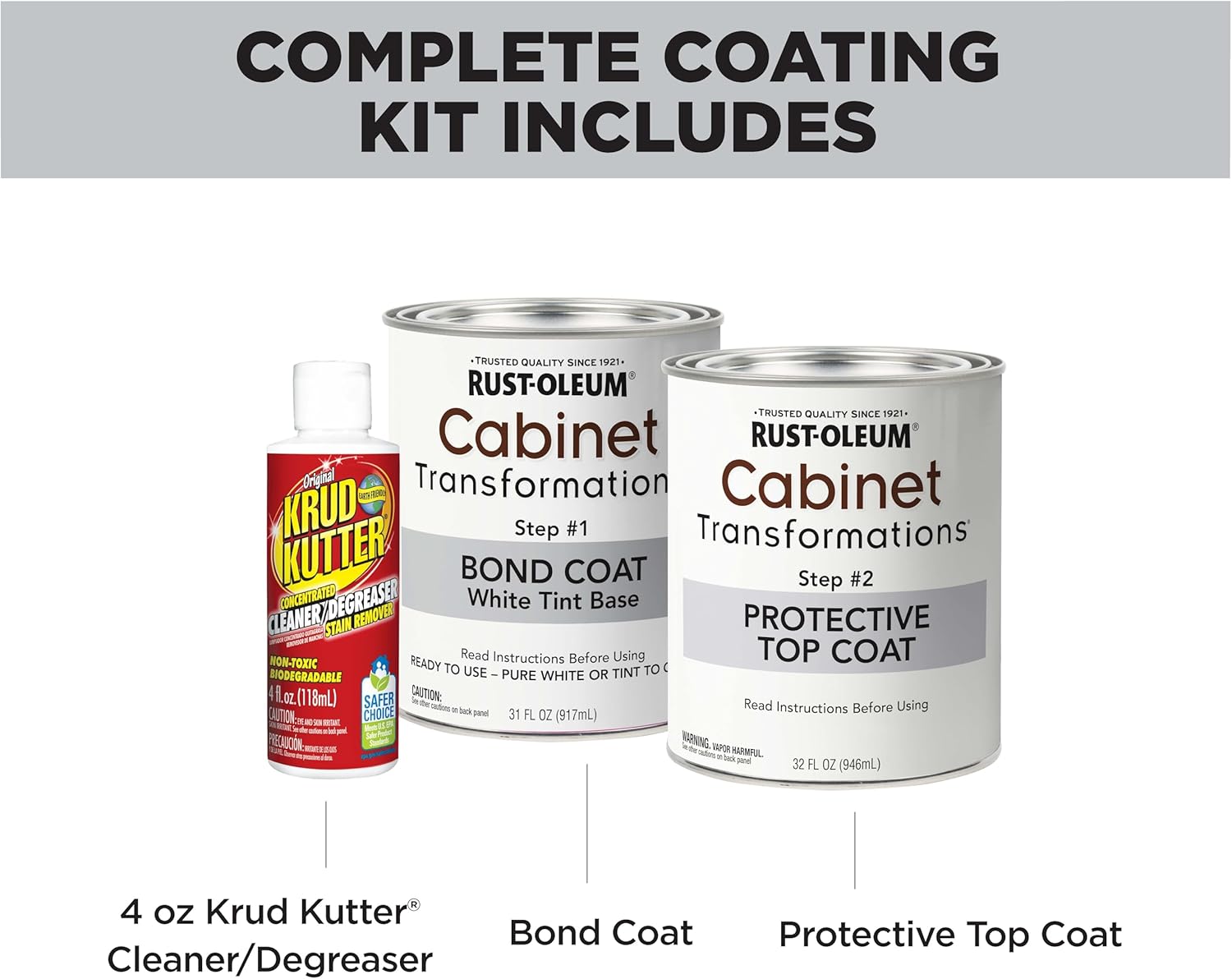 Rust-Oleum 374678 Kit de transformación de gabinete, blanco puro, 0.50 galones (paquete de 1)