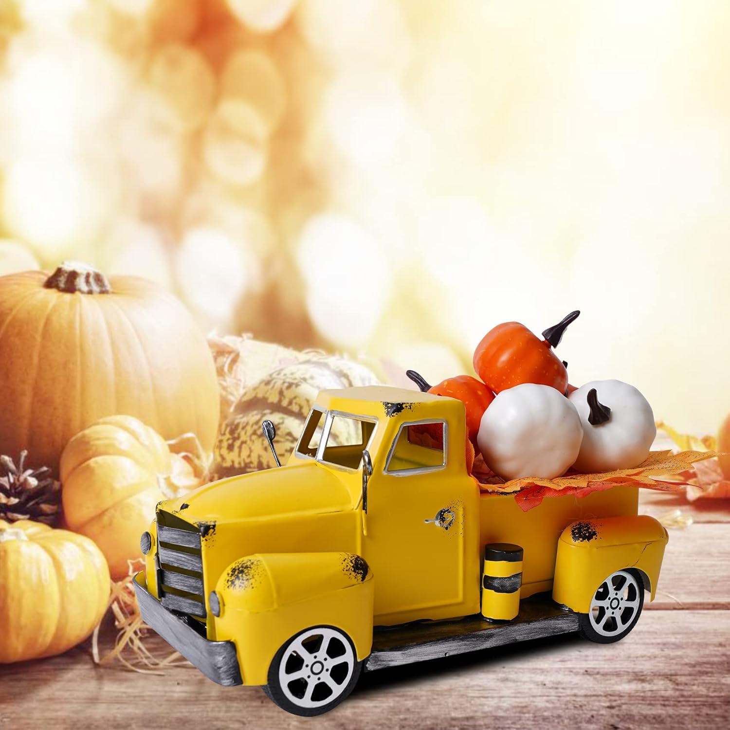 fztksmart Decoración de camión de otoño con hojas artificiales de calabaza y arce, centros de mesa de otoño para mesas, centros de mesa de cocina