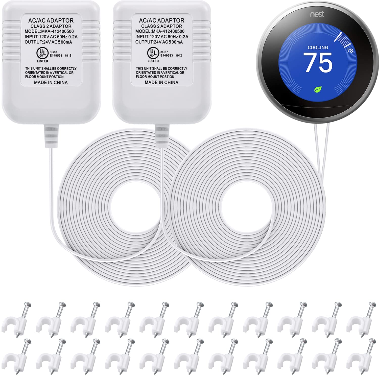 Paquete de 2 adaptadores de cable C transformador de 24 voltios compatible con Nest Honeywell Ecobee (blanco)