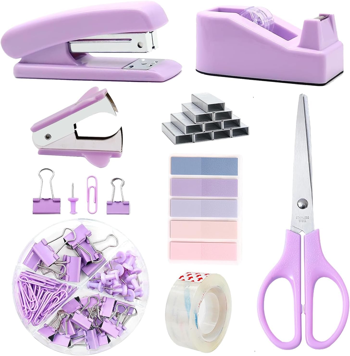 Suministros de oficina morados, suministros y accesorios de oficina morados, juego de grapadora púrpura y dispensador de cinta para mujeres,