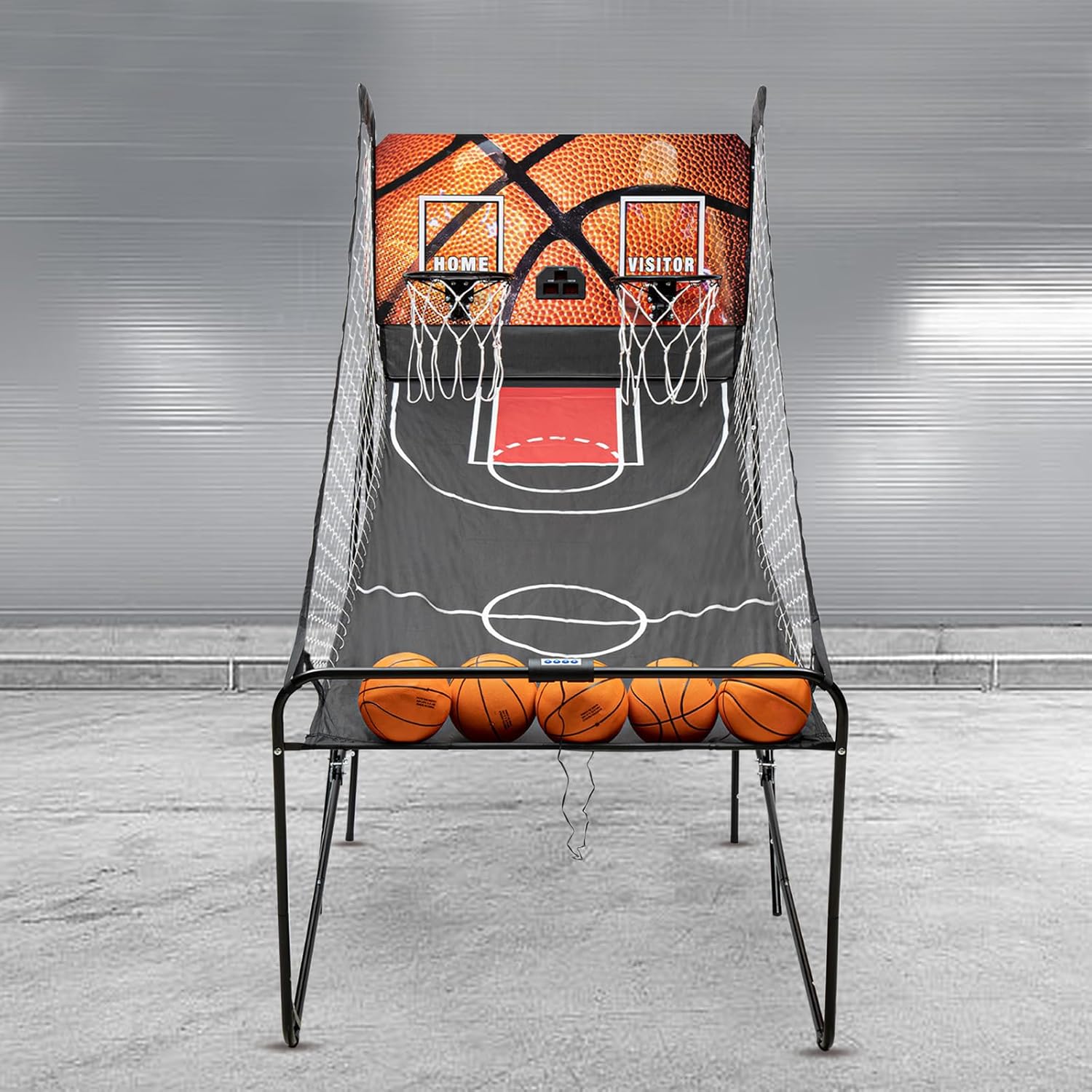 Juego de baloncesto Pop a Shot, arcada de baloncesto de doble disparo con marcador electrónico LED, temporizador y 5 pelotas de baloncesto, juego de