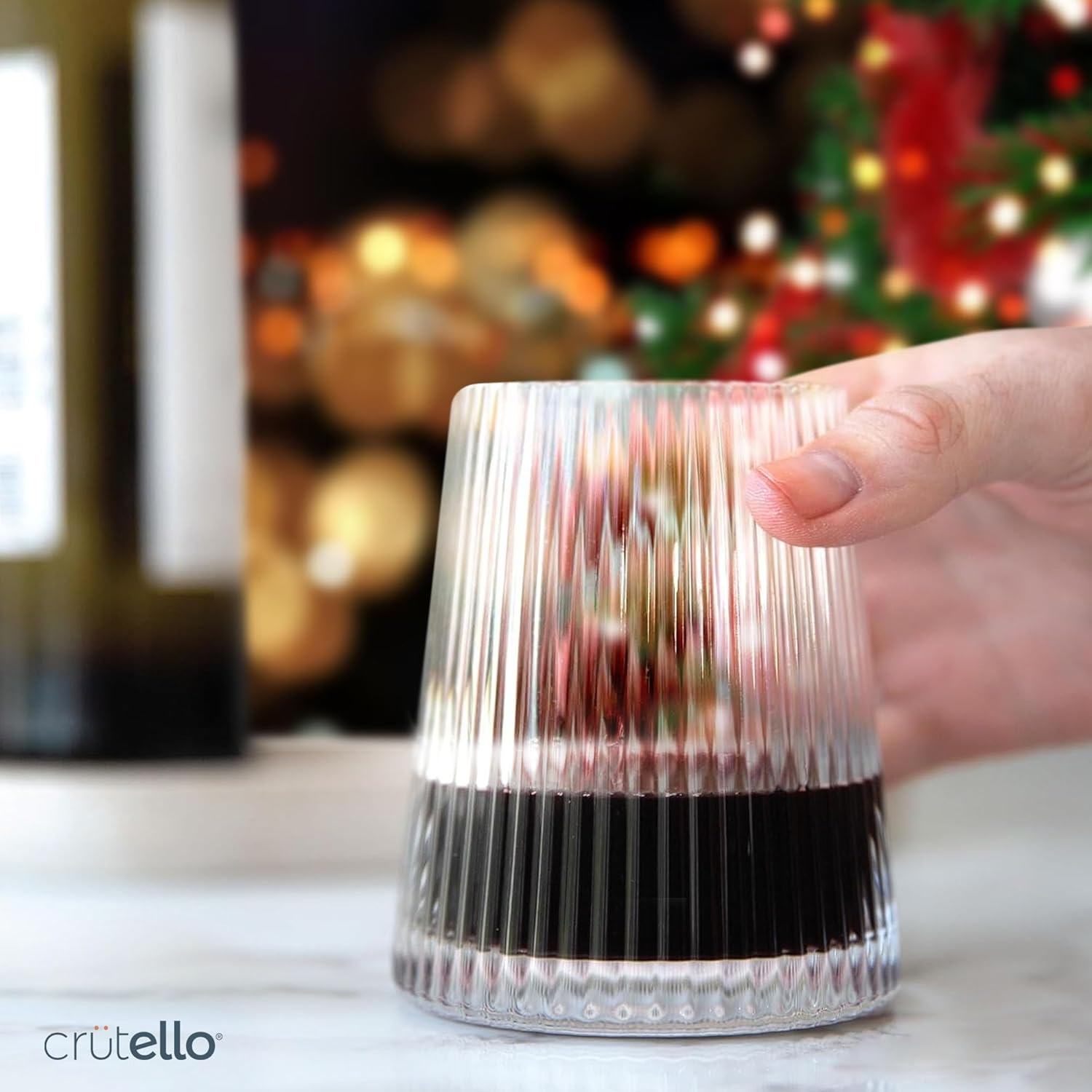 Crutello Copas de vino modernas de 12 onzas, juego de 4, cristalería acanalada única con textura ondulada vintage, vino tinto art déco o copa de