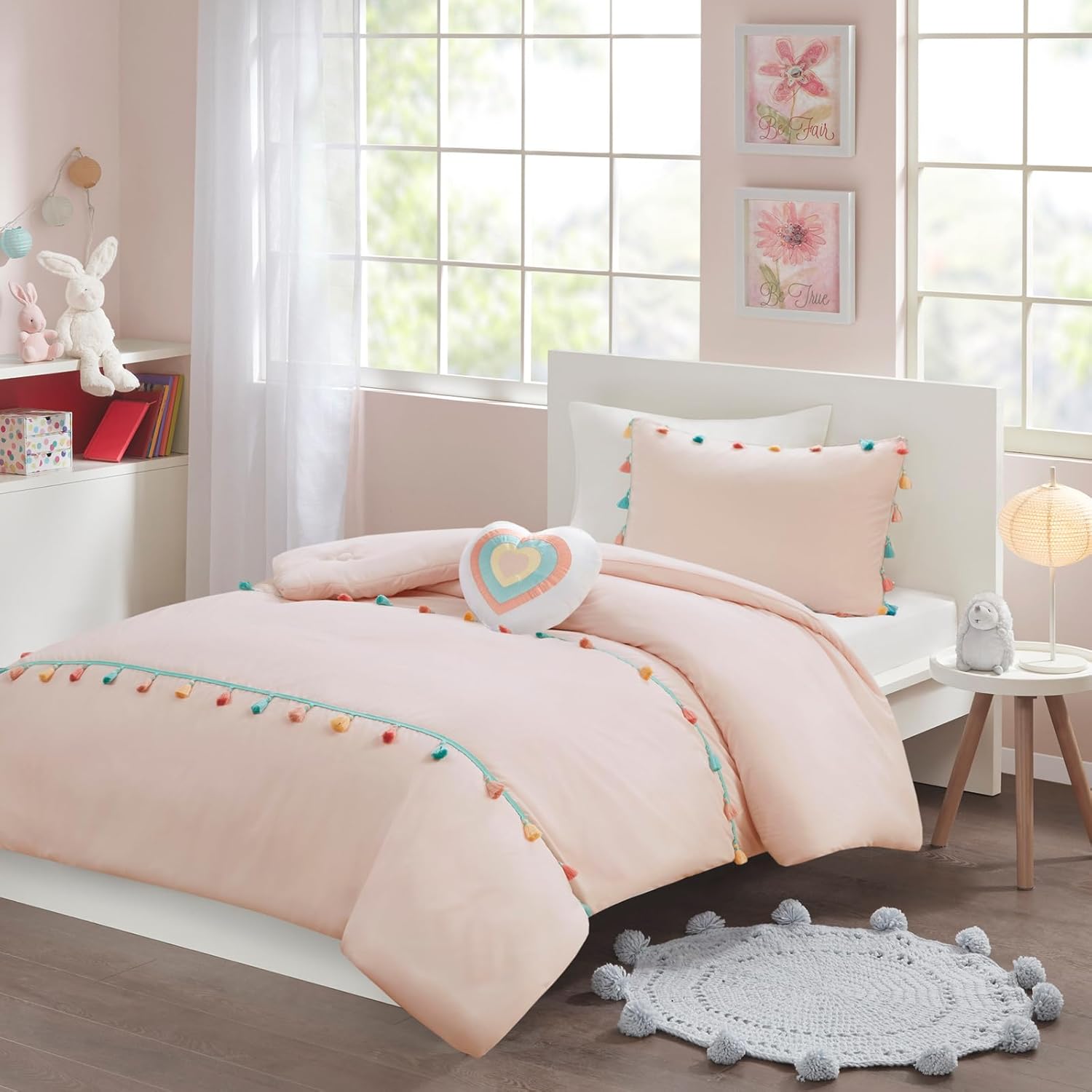MI ZONE Tessa – Juego de edredón tamaño individual para niñas, juego de edredón rosa, adorable juego de ropa de cama individual para niñas,