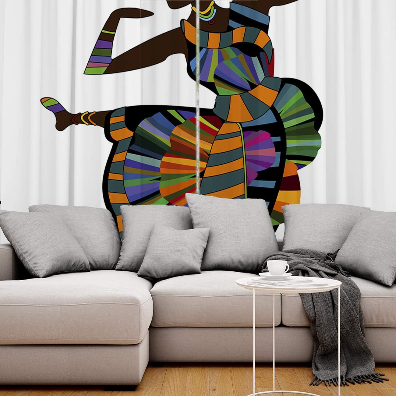 FortuneHouse Blackout Curtains Thermal Insulated Dancing African Woman Solid Pattern Metal Grommet Elegant Room Drapes Window Curtain for Bedroom