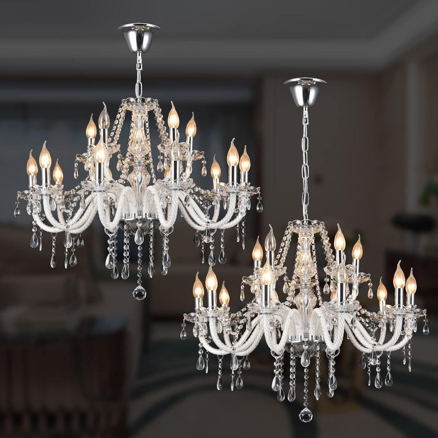 Panghuhu88 Candelabro de cristal de 15 luces transparentes K9 de lujo, lámpara de techo colgante de cristal para comedor, sala de estar, dormitorio