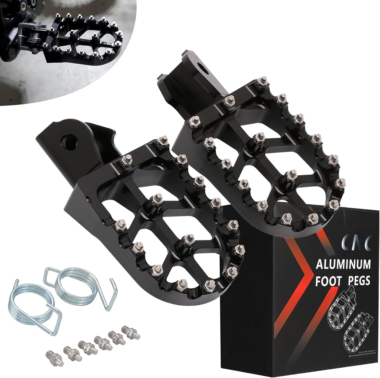 JFG RACING Surron Estriberas con resortes, CNC 7075 Sur Ron reposapiés para bicicleta eléctrica SurronSur Ron XSur Ron SX160X260, color negro