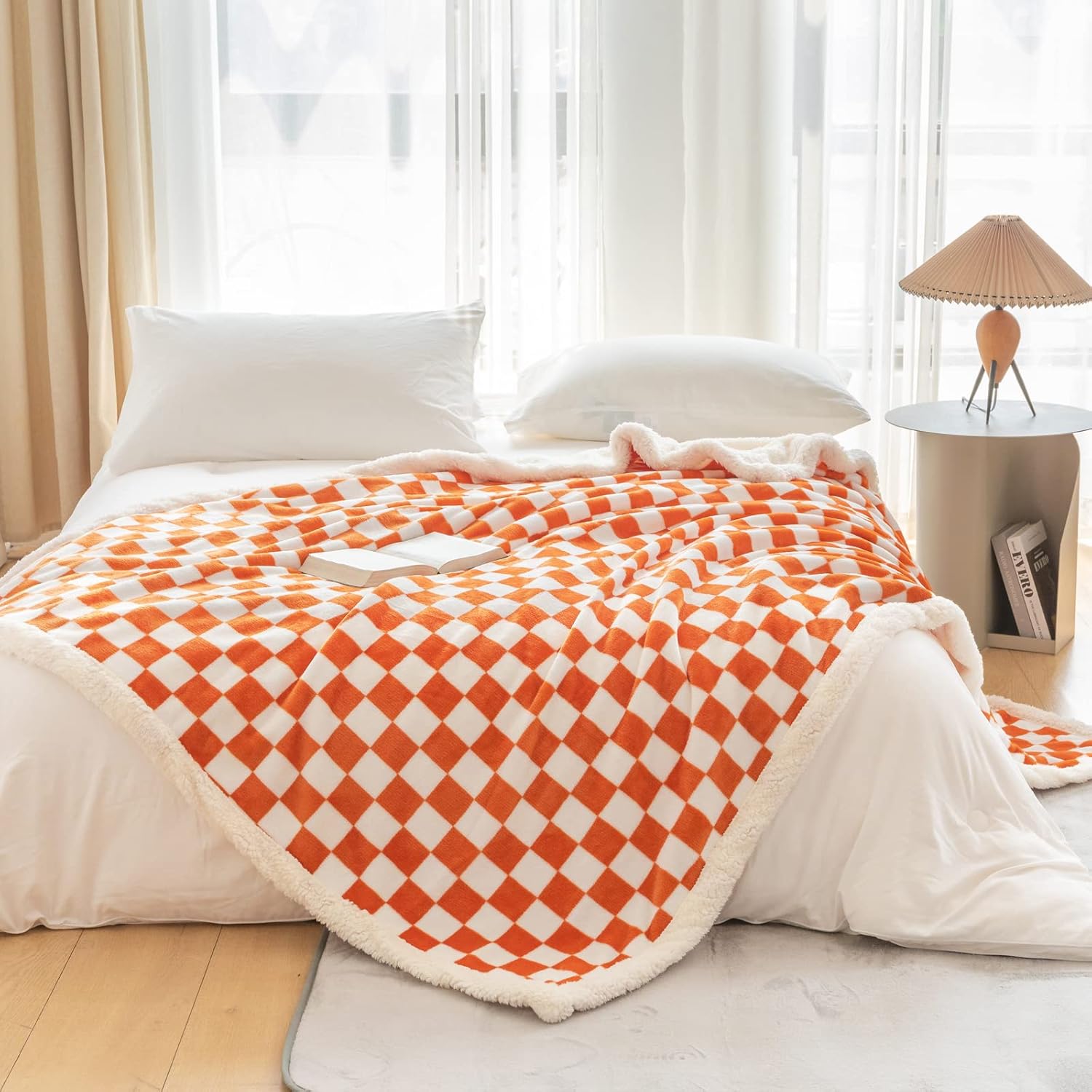 LOMAO Manta Sherpa de vellón con patrón de cuadros suave, gruesa manta para sofá y cama, lujosa, cálida y acogedora para todas las estaciones (color