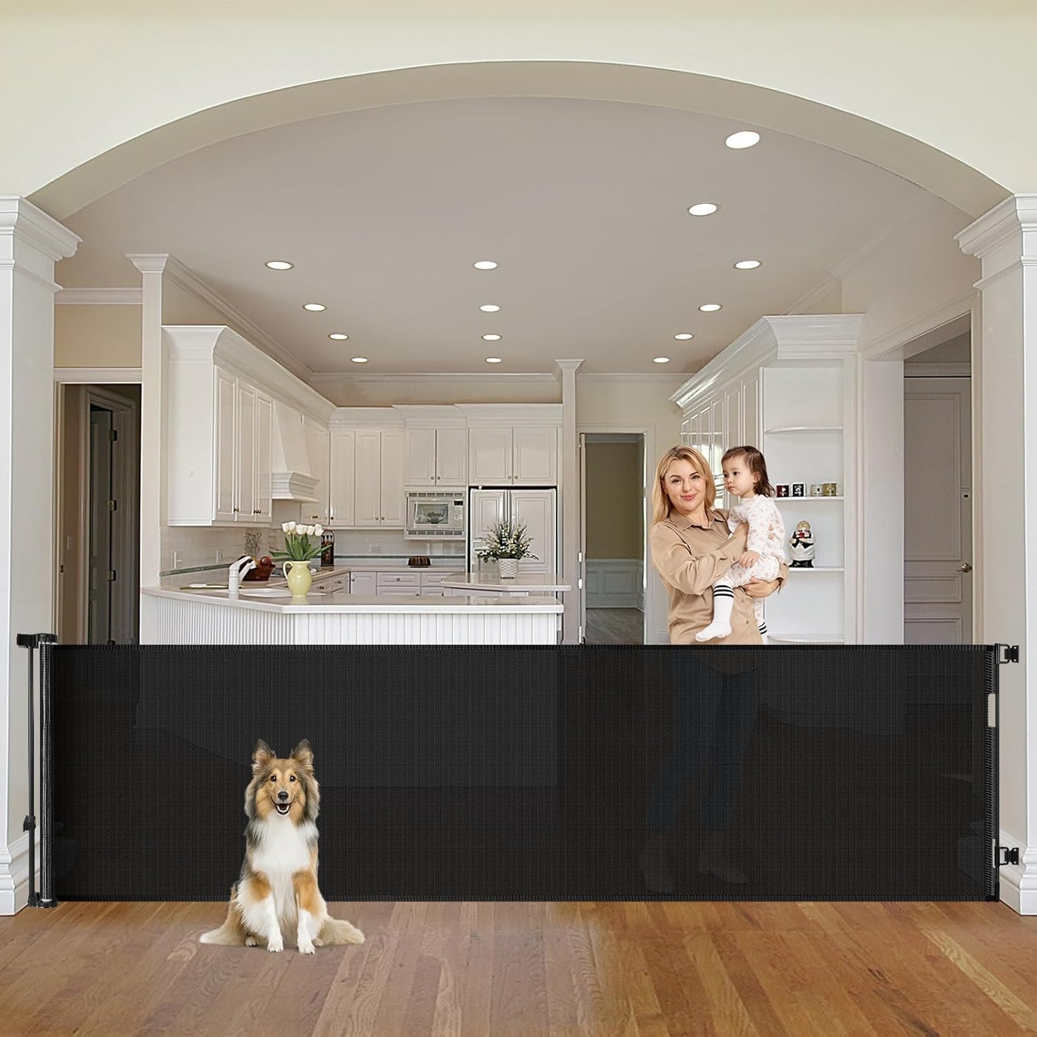 Puertas retráctiles para bebés de 90 pulgadas, puerta extra ancha para perros, puerta retráctil para exteriores, puerta larga para bebés para