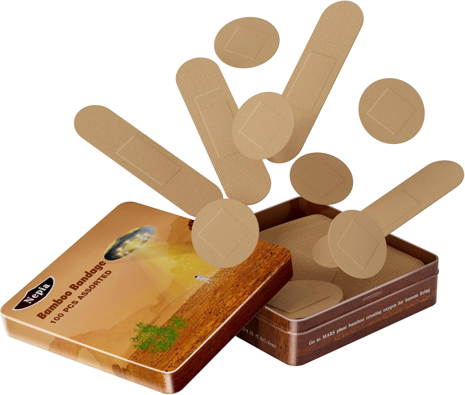 100 cajas de lata de bambú para pieles sensibles, vendaje adhesivo hipoalergénico ecológico, paquete familiar, vendaje sin látex, compostable,