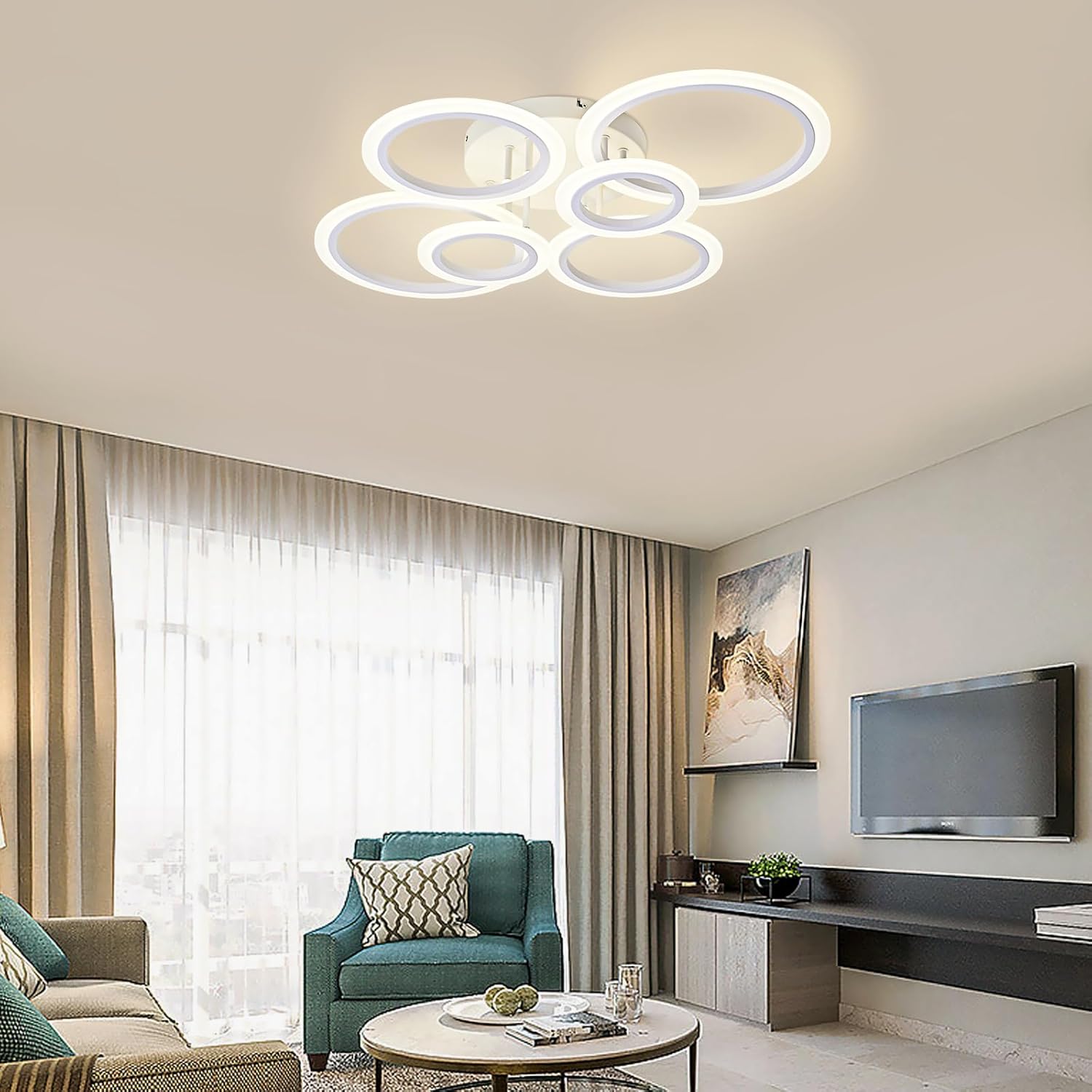 Lámpara de techo LED moderna, luz de techo blanca de 6 anillos, lámpara de techo de montaje empotrado de 4000 K para cocina, dormitorio, sala de