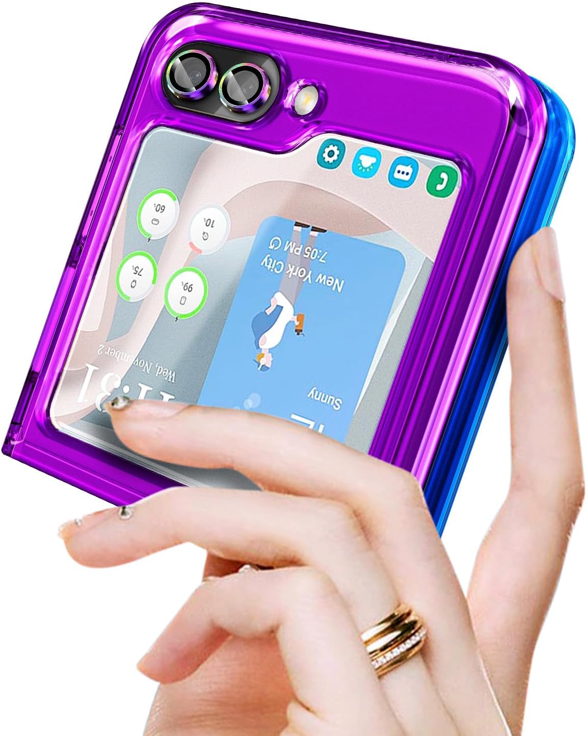 NGB Supremacy Funda para Samsung Galaxy Z Flip 5 (5G 2023) con protector de pantalla de vidrio templado, protector de lente de cámara, cordón de