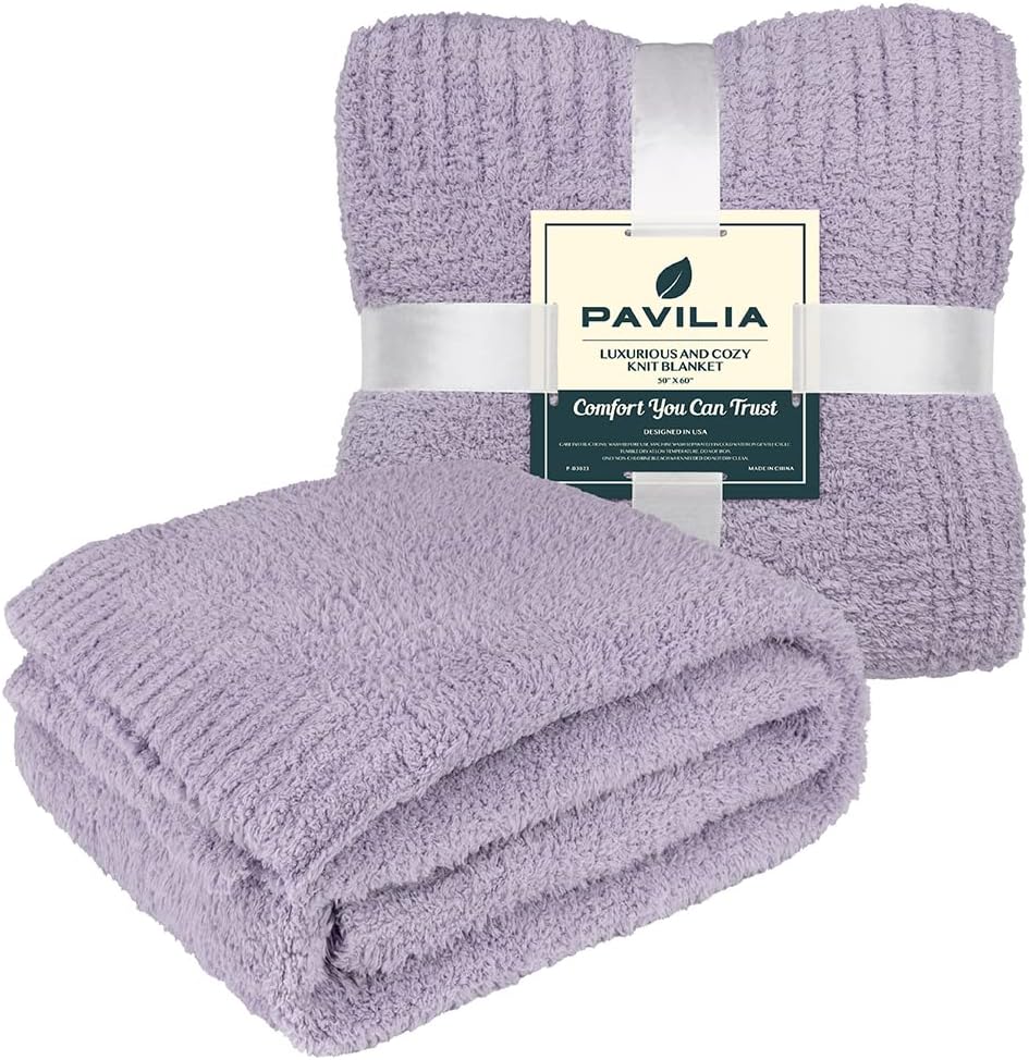 PAVILIA Manta de punto de felpa para sofá, manta supersuave y esponjosa, manta ligera mullida para cama y sofá, manta tejida cálida y acogedora para