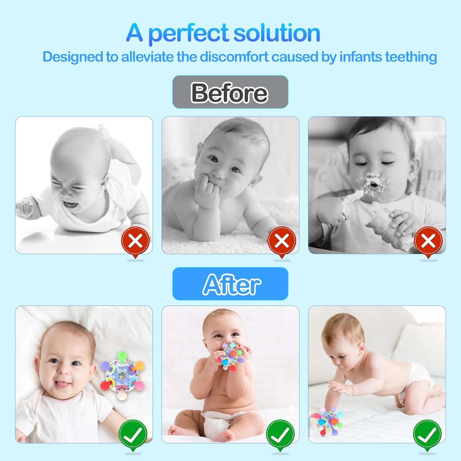 Juguetes sensoriales para la dentición para bebés, juguetes Montessori actualizados, sonajeros sensoriales para masticar, regalo para bebés recién