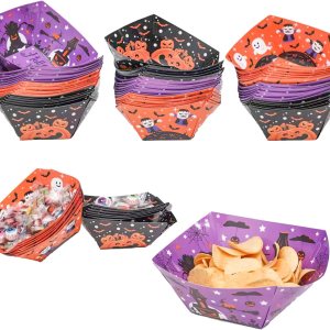 24 bandejas de papel de Halloween para alimentos, barcos de papel de Halloween, cuencos de papel de Halloween, bandejas de servir desechables para 24 bandejas de papel de Halloween para alimentos, barcos de papel de Halloween, cuencos de papel de Halloween, bandejas de servir desechables para