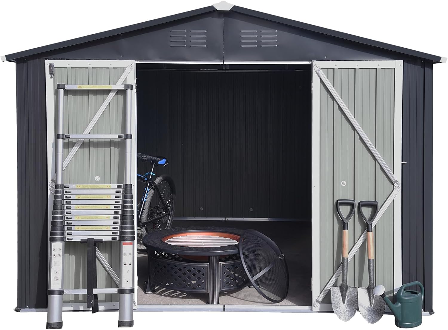 Cobertizos y almacenamiento al aire libre, cobertizo de almacenamiento de metal exterior de 10 x 8 pies de acero galvanizado con puerta bloqueable,