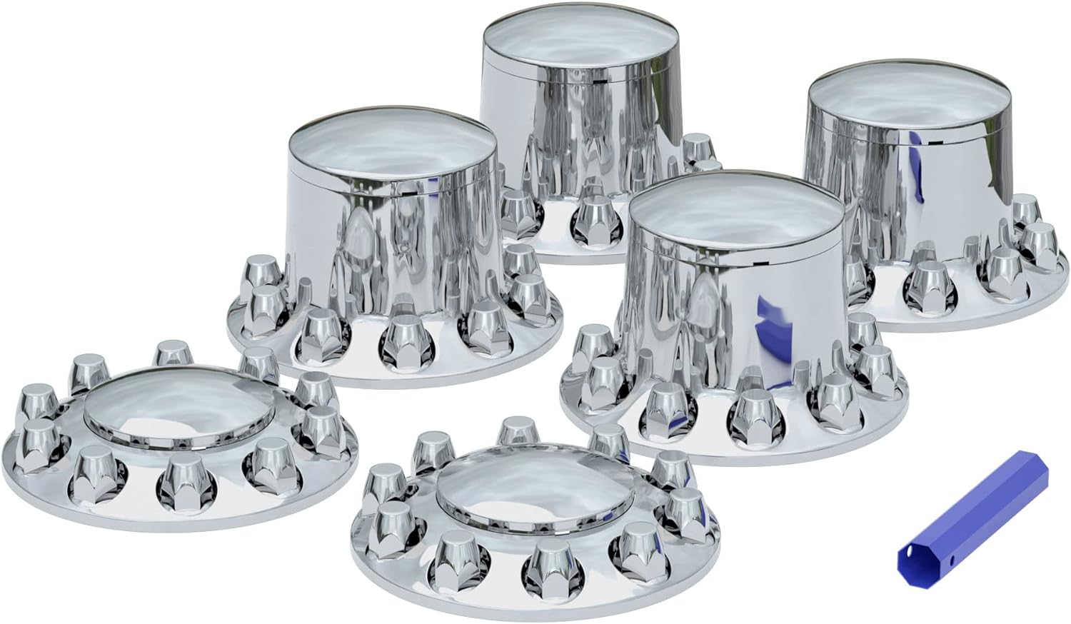 Cubiertas de rueda de eje para semirremolque de plástico ABS cromado con 2 cubiertas delanteras y 4 traseras para ruedas de eje completo, 1.299 in,