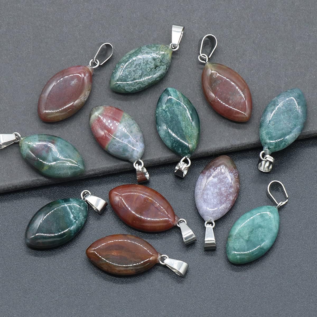 LHJ 20 colgantes de piedra natural con forma de marquesa de cristal de ágata de chakra para hacer joyas, collares, aretes, Piedra Piedra Ágata, no