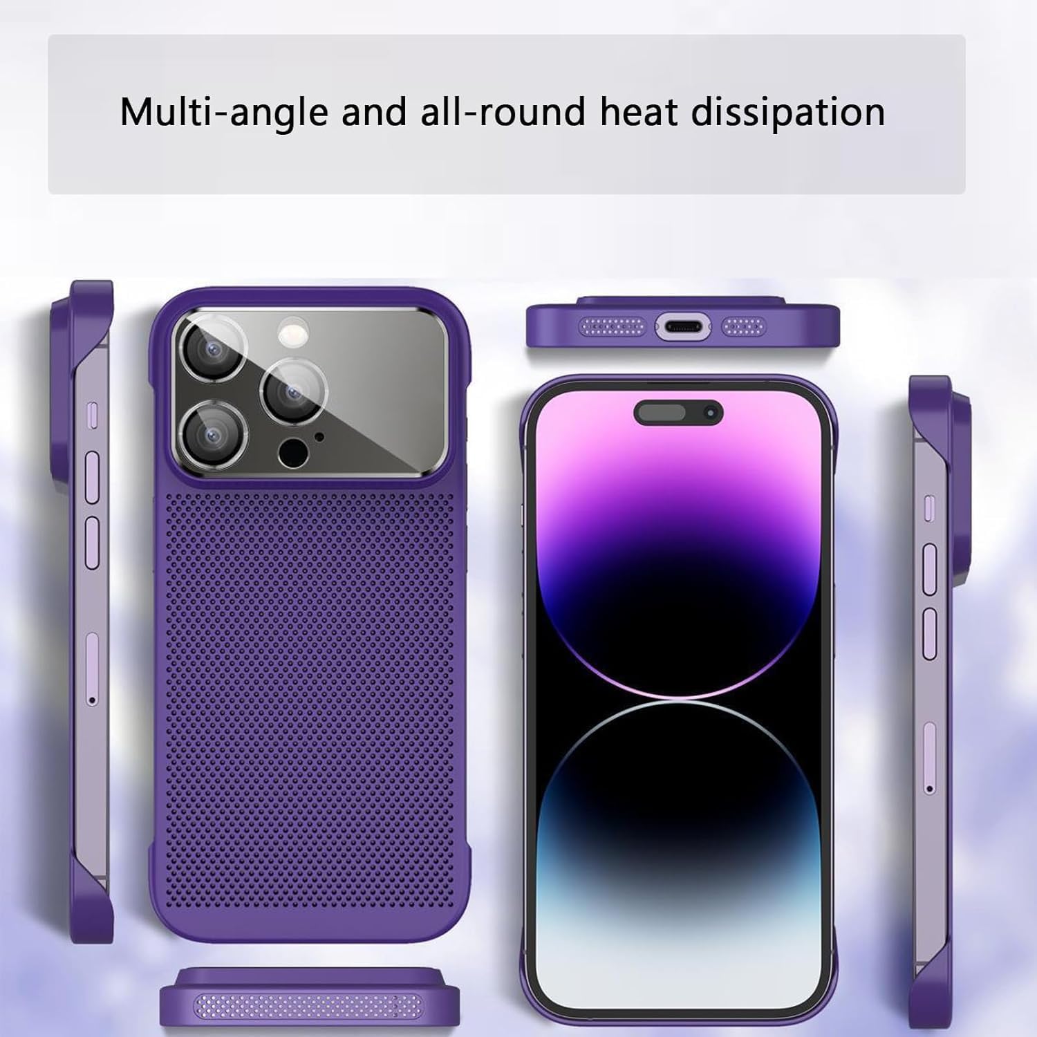 Funda para teléfono con disipación de calor galvanizado con 4000 orificios de enfriamiento, sin bordes de gran ventana para iPhone 141312 ProMax