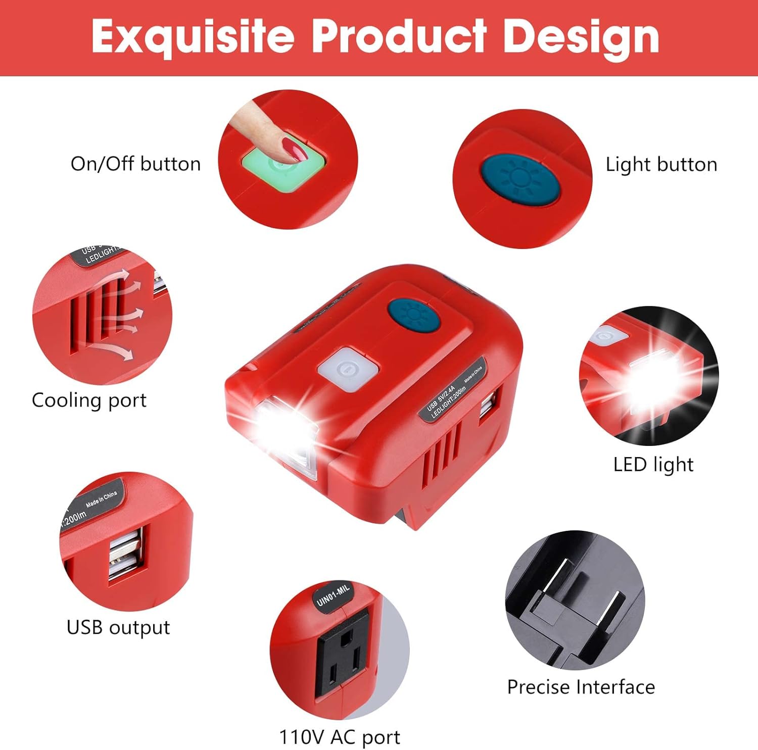 TEPULAS Inversor de fuente de alimentación portátil para batería de litio Milwaukee M18 de 18 V, inversor de corriente de 150 W CC 18 V a CA 110