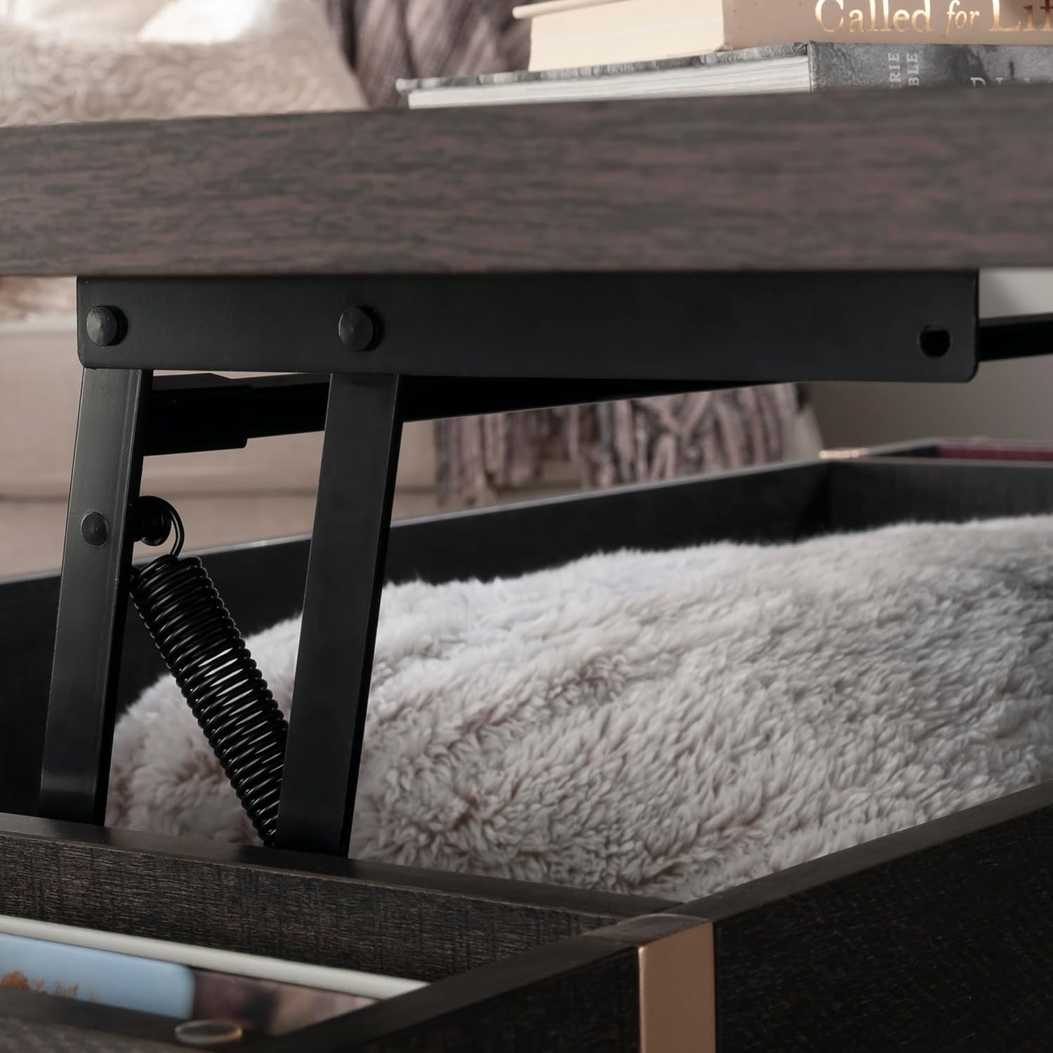Sauder Walter Heights – Mesa de centro de madera con tapa elevable en hoja de nogal