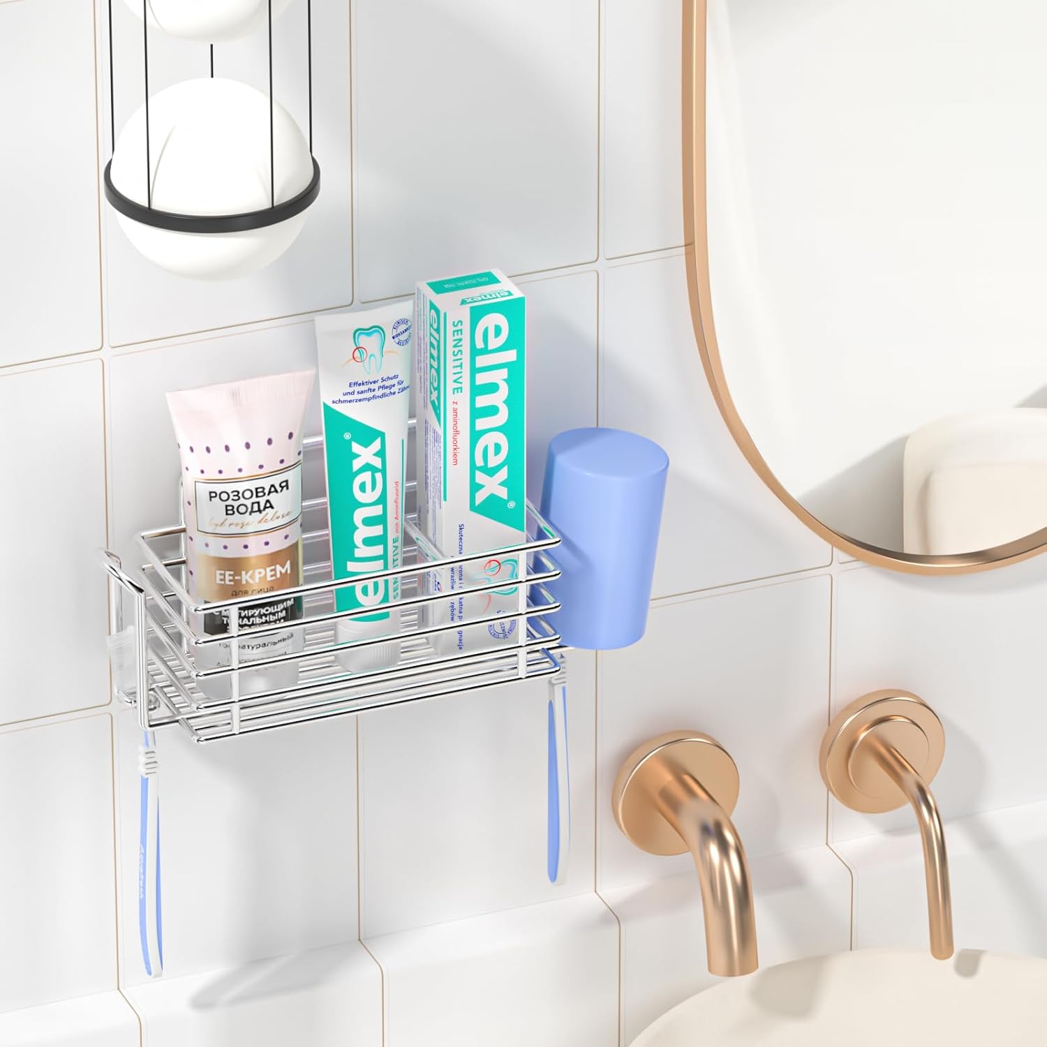 ASTOFLI Paquete de 4 estantes de ducha adhesivos de acero inoxidable, organizador de ducha de baño de gran capacidad, estante de ducha para ducha