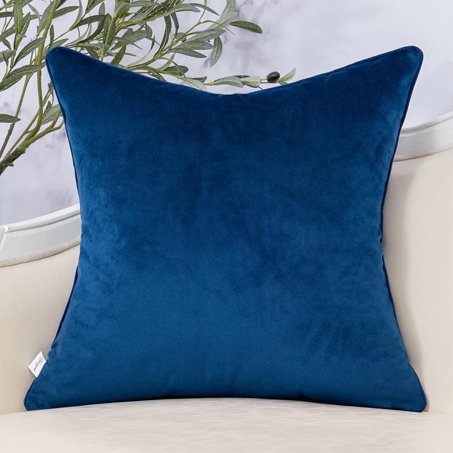 Yangest Funda de almohada de terciopelo con hojas azules, moderna, bordada, funda de cojín neutra para sofá, dormitorio, sala de estar, decoración