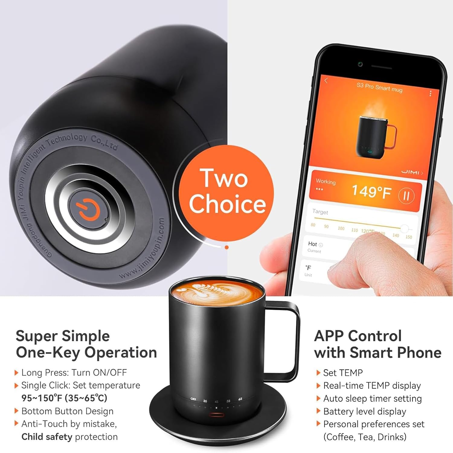 vsitoo S3pro – Taza inteligente de control de temperatura 2 con tapa, taza de café autocalentable de 14 onzas, duración de la batería de 90 minutos,