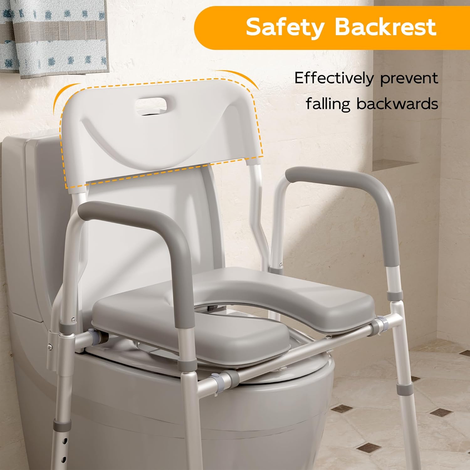 Xilingol Raised Toilet Seat with Handles and Back,350lb Bedside Commode Chair with Arms, 4-in-1 Adjustable and Portable Bathroom Chair for Adults,