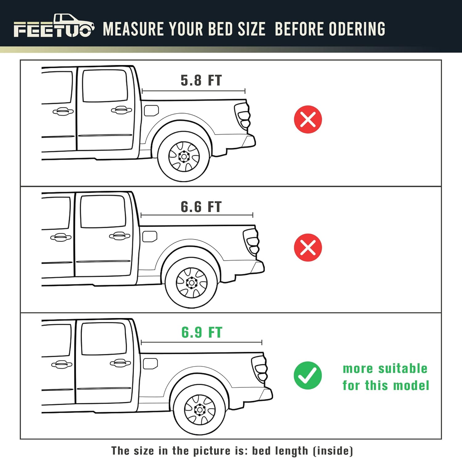 FeeTUO FRP – Cubierta rígida de triple pliegue para camioneta SilveradoSierra 2500 3500 HD 2020-2024, estilo de carrocería de 6.9 pies82.2 pulgadas