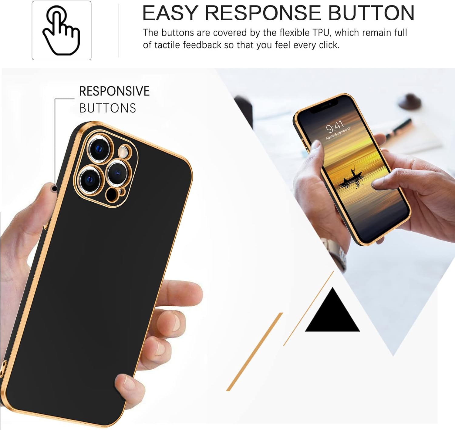 BENTOBEN Funda para iPhone 12 Pro, funda para teléfono iPhone 12 Pro 6.1, ajuste delgado, de lujo, color dorado, protección a prueba de golpes,